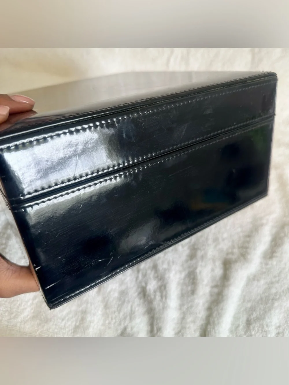 Jimmy Choo Parfums Black Patent Jewelry Box Vanity Case Makeup Mirror Storage